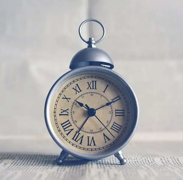 Old-fashioned alarm clock with a white background