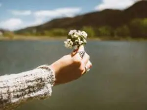 benefits of cbd oil for women, image of hand holding wildflower