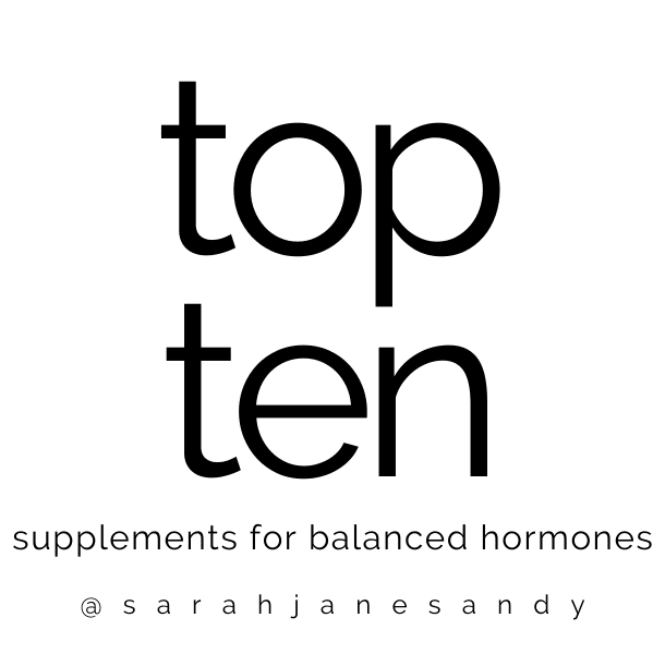 text reads: Vitamins and supplements for balanced hormones