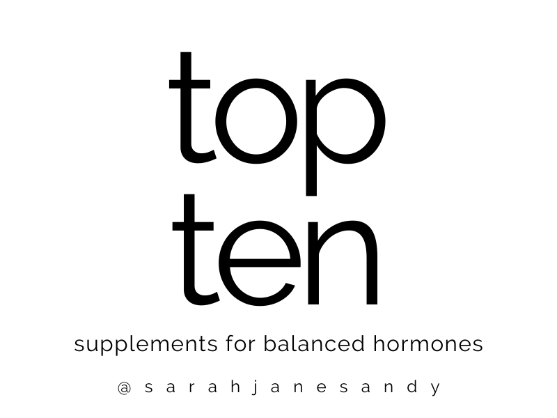 text reads: Vitamins and supplements for balanced hormones